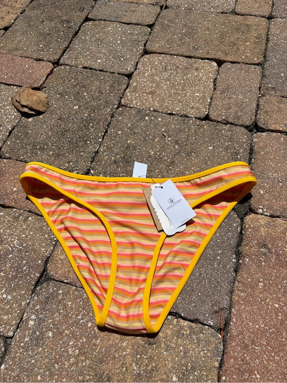 NWT Volcom Yellow and Pink Striped Bikini Bottom